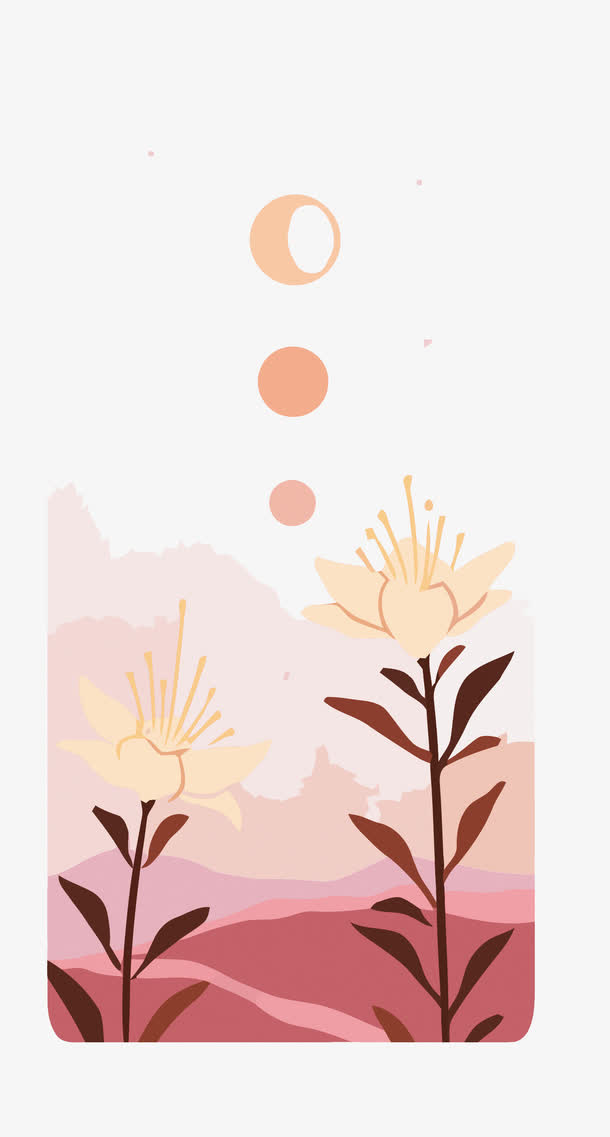 矢量月亮和花朵免抠