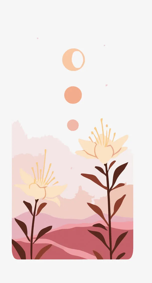 矢量月亮和花朵免抠