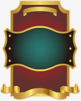 手绘暗红底纹金边墨绿图案免抠