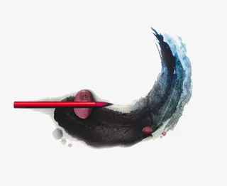 蓝色中国风笔墨效果元素免抠