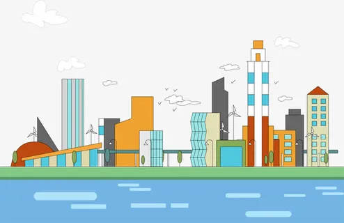 卡通线性城市矢量插画免抠标签元素 卡通线性城市矢量插画免抠标签元素