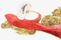 手绘中国风金币丝带免抠