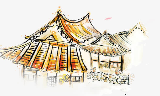 手绘古建筑免抠
