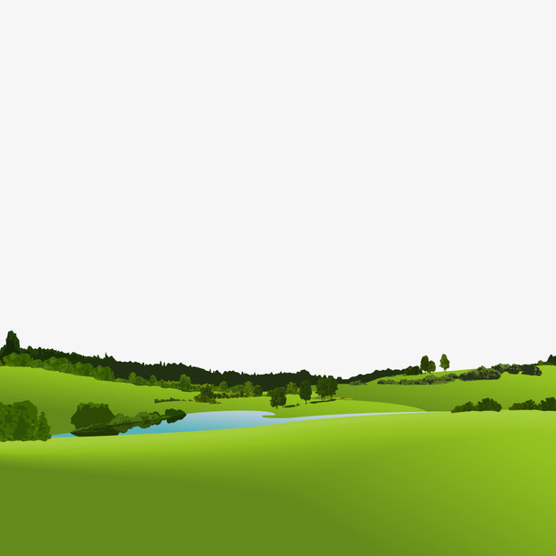 矢量河流绿地风景插画免抠背景摄影风景元素