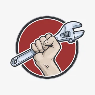 卡通红色圆形手拿扳手图标设计免免抠