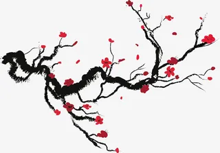 水墨风梅花元素免抠