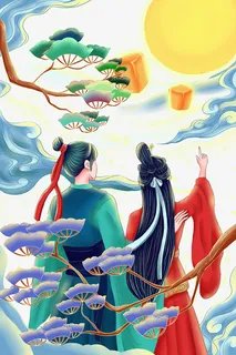 七夕中秋节赏月背景素材 七夕中秋节赏月背景素材