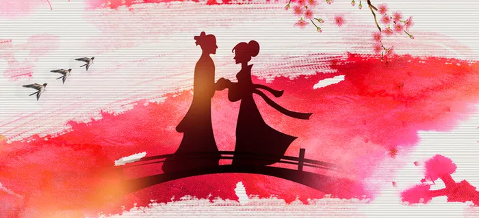 七夕鹊桥相会网页设计扁平背景banner高清