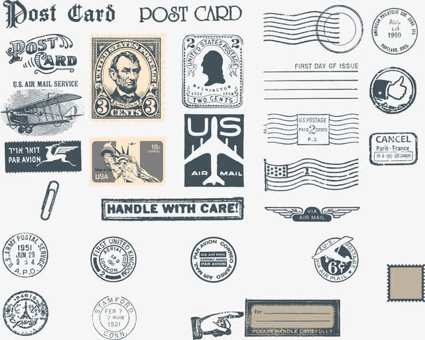 怀旧欧美邮票邮戳免抠