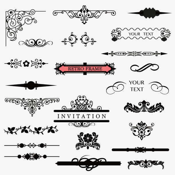 矢量黑色简单欧美花纹素材免抠