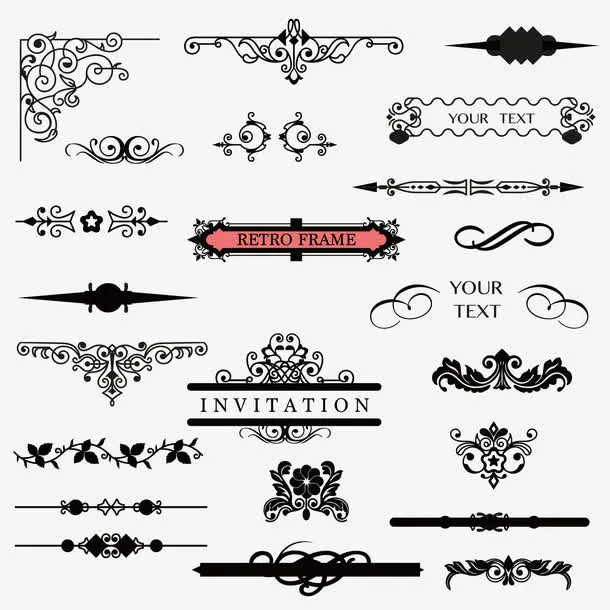 矢量黑色简单欧美花纹素材免抠