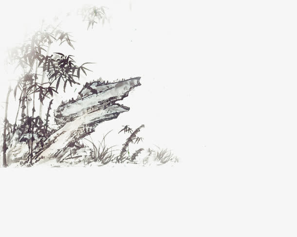 水墨画竹林免抠