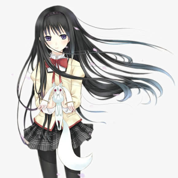 手绘学生装长发女孩免抠