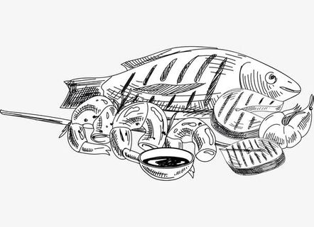 手绘黑色美味海鲜烧烤免抠