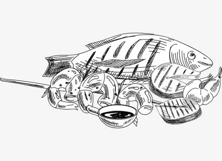手绘黑色美味海鲜烧烤免抠