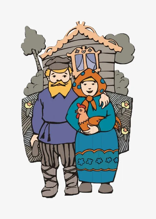 小木屋前的农村老夫妇免抠