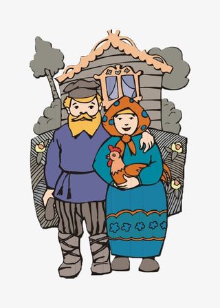 小木屋前的农村老夫妇免抠