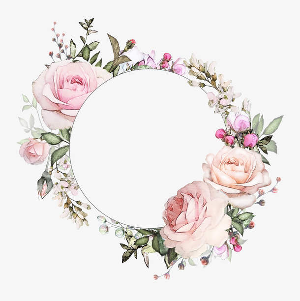 手绘彩色花朵花圈免抠