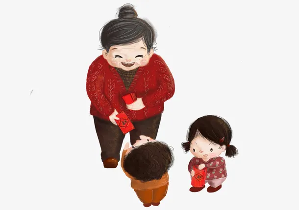 新年卡通老人发红包免抠