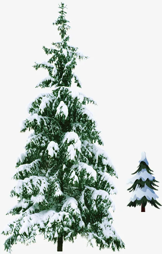 绿色的带着积雪的圣诞树免抠