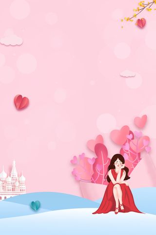 女神节背景图卡通人物爱心装饰元素图高清