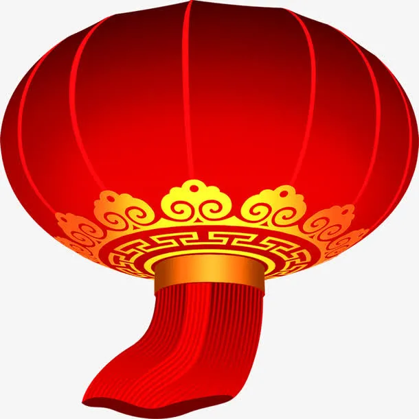手绘红色花纹灯笼免抠