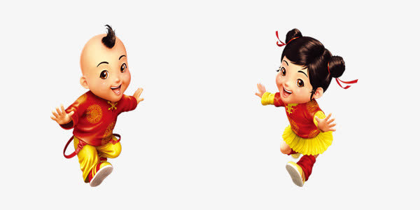 两个小孩卡通简约装饰免抠