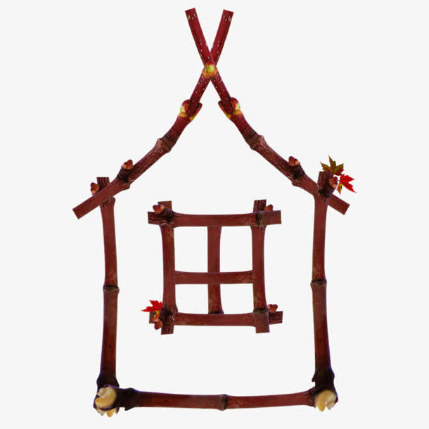 用草根拼出的窗户免抠