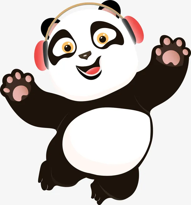 卡通熊猫听歌图片免抠