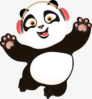 卡通熊猫听歌图片免抠