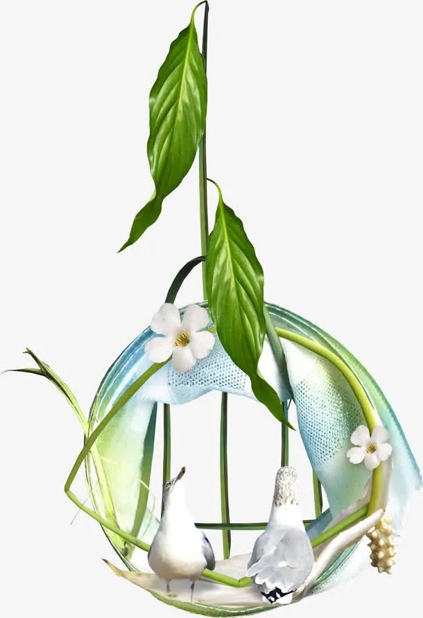 枝叶鸟笼免抠