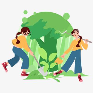 植树节女孩植树免抠