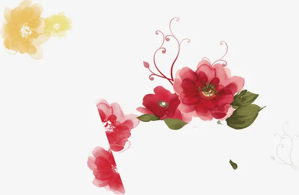 红色春天田园花朵免抠