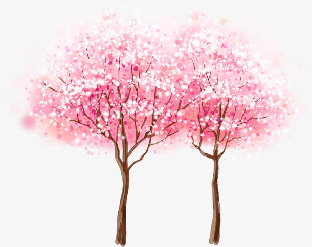 春天梦幻粉色桃树免抠