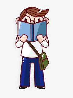 手绘看书的男孩免抠