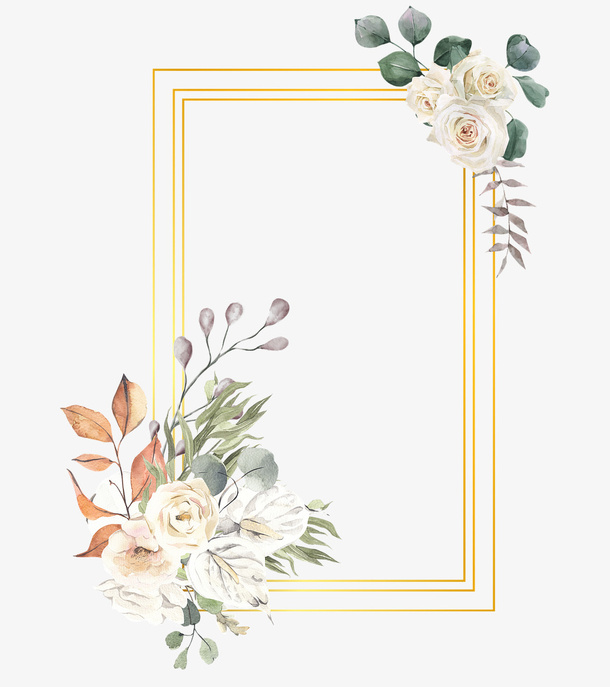手绘水彩花,贺卡边框免抠