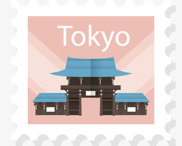 矢量图邮票日本东京景点免抠