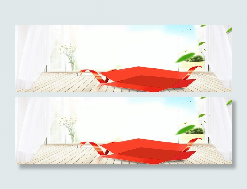 春天文艺窗户景色自然风光白色banner高清
