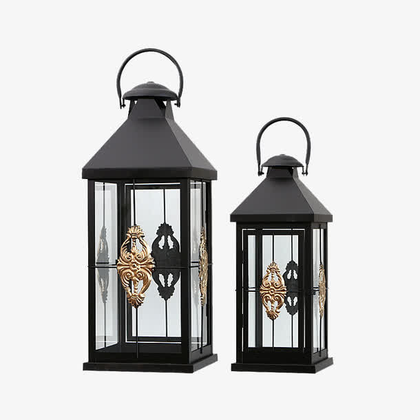 复古手提玻璃落地风灯免抠