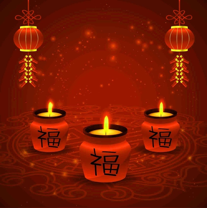 中式春节剪纸喜气过年灯笼福字蜡烛海报背景高清