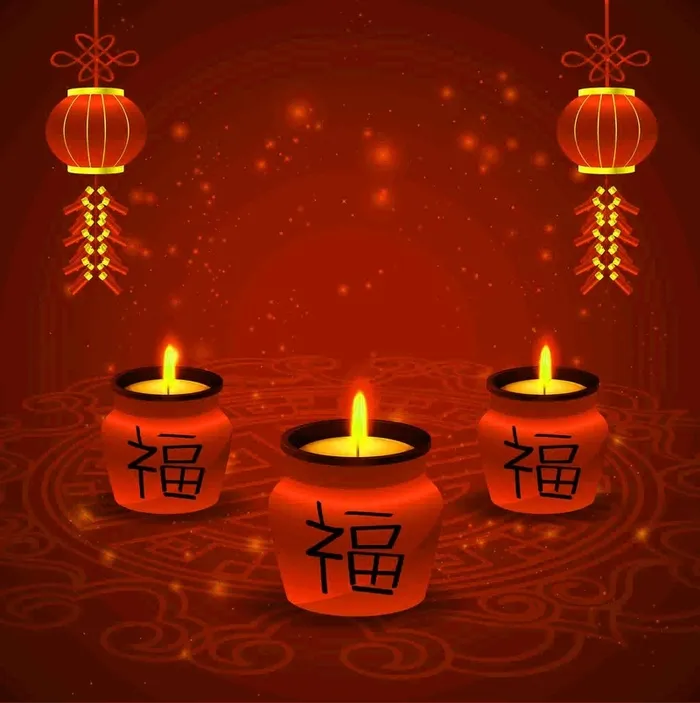 中式春节剪纸喜气过年灯笼福字蜡烛海报背景高清