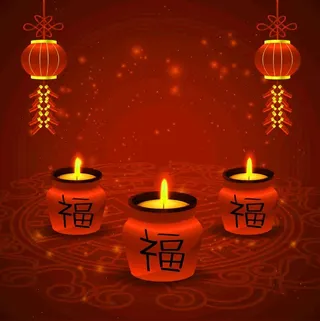 中式春节剪纸喜气过年灯笼福字蜡烛海报背景高清