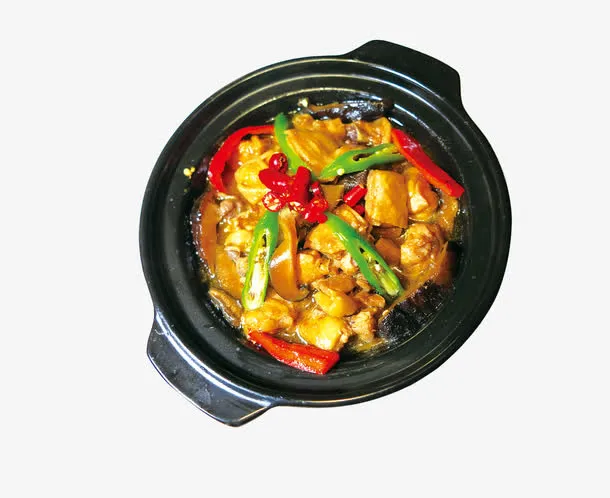 黑色砂锅黄焖鸡米饭素材免抠