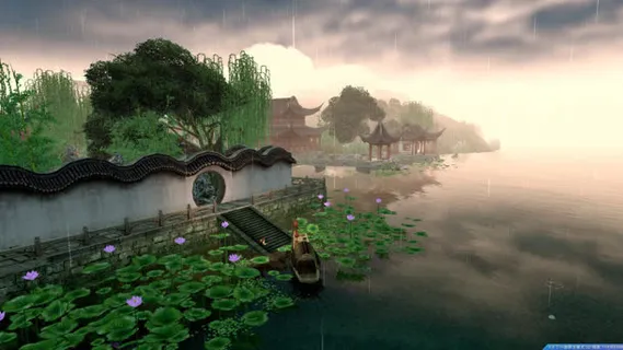 古风城镇荷塘游戏场景免抠