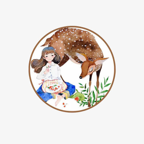 小鹿少女组合装饰图片免抠