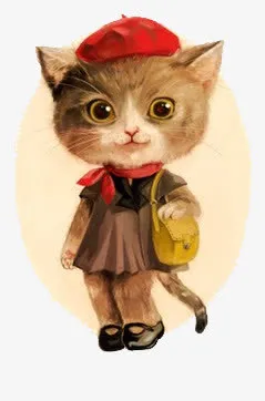 素描手绘素材 卡通小猫免抠