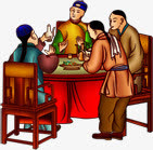 手绘古代人喝酒吃饭免抠