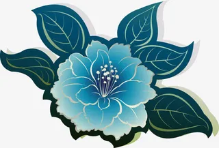 手绘蓝色立体花朵牡丹免抠