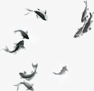 水墨画游动鲤鱼毛笔字免抠