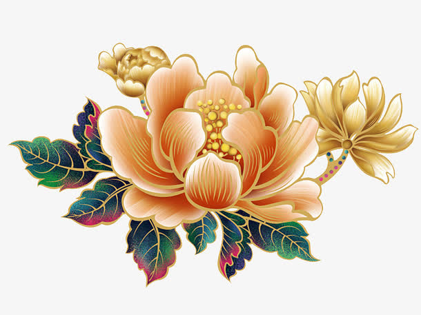 金色牡丹花免抠